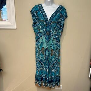 Jones New York Dress blue teal paisley pattern